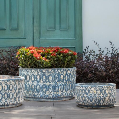 Oriel Low Planter Set (Terracotta in Murano Blu glaze)