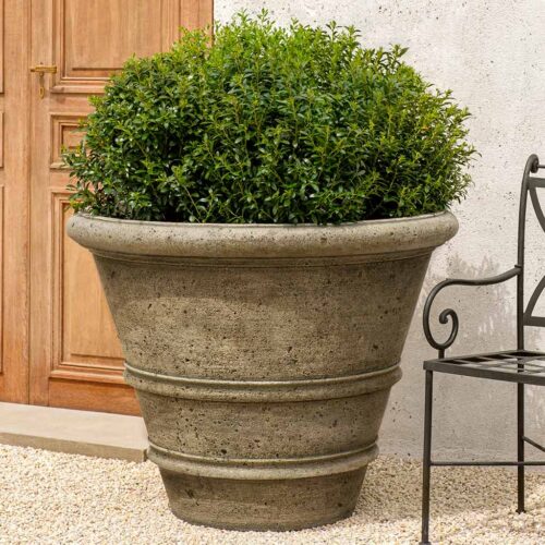 Rustic Rolled Rim Planter (cast Stone In Aged Limestone Finish)