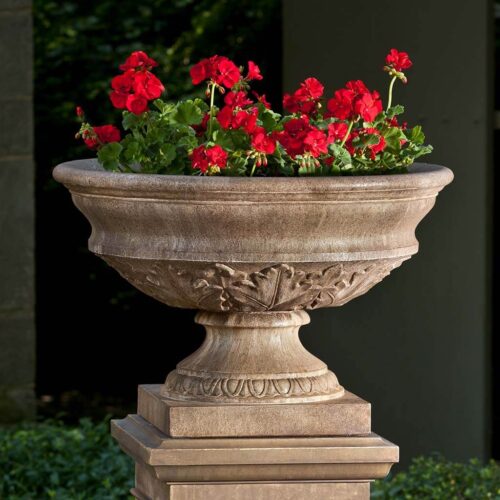 Coachhouse Urn (cast Stone In Aged Limestone) cast stone, urn, planter, traditional