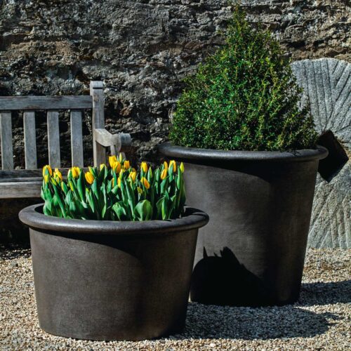 Palo Alto Low And Tall Planters (cast Stone In Nero Nuovo Finish)