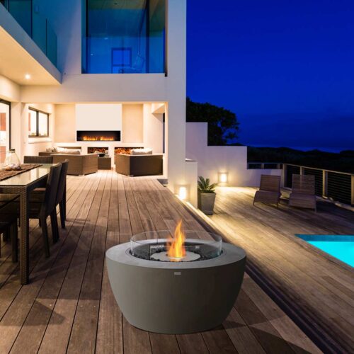 Pod 40 Fire Pit Bowl In Natural, Stainless Steel Ethanol Burner, Optional Glass Screen