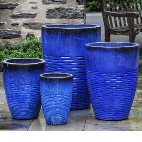 Tall Hyphen Planters (terracotta In Riviera Blue Glaze)