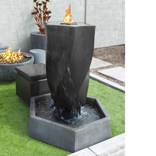 Vortex Fountain With Fire Material: Gfrc In Blackwash Finish vortex fountain with fire garden decor fountains